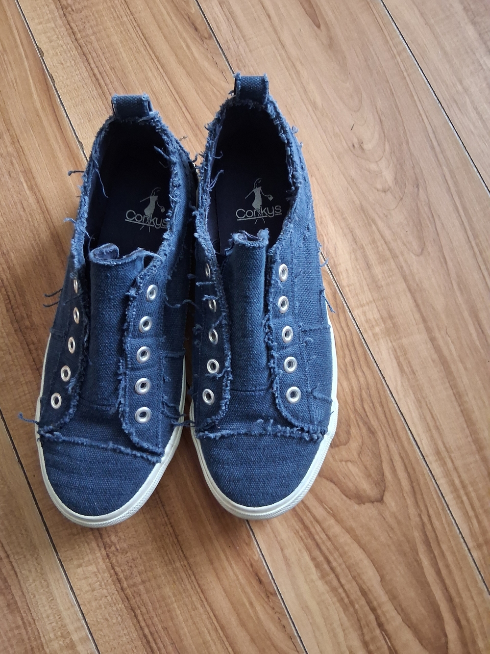 Corkys Kids Navy Frayed Canvas Slip-On Sneakers
